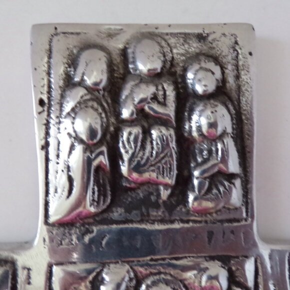 Pewter Cross With Relief Images Made in Mexico 9 Inch Tall - Picture 3 of 7